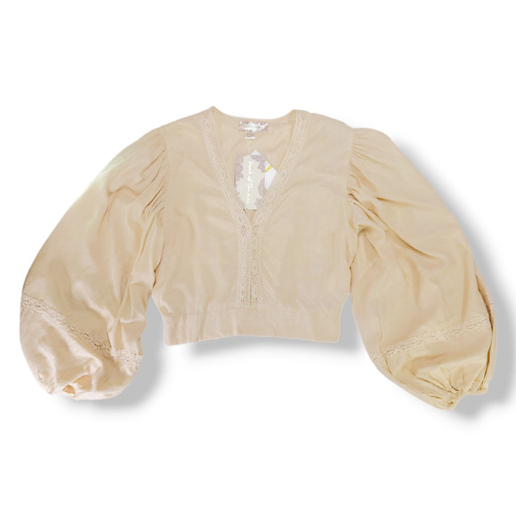 NWT B.O.G. Band of the Free Brie Lace Long Sleeve Top Sz. M [8-10] Light Camel - Picture 2 of 7